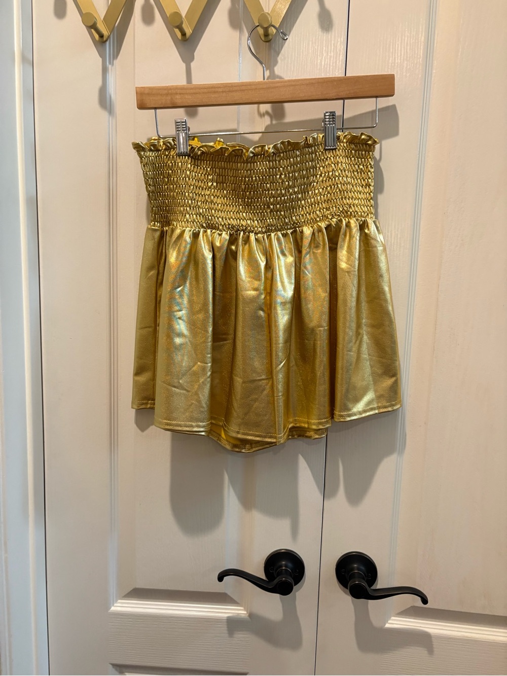 Peach Love California Metallic Gold Smocked Skater Shorts